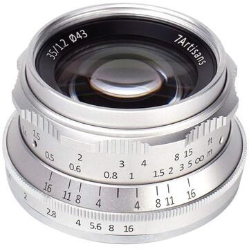 Obiectiv foto DSLR Obiectiv manual 7Artisans 35mm F1.2 silver pentru Canon EOS-M mount