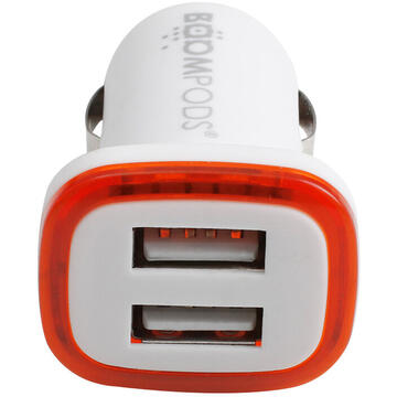 Boompods Incarcator Auto Mini 2.4A Dual USB White (led indicator, incarcare rapida)-T.Verde 0.1 lei/buc