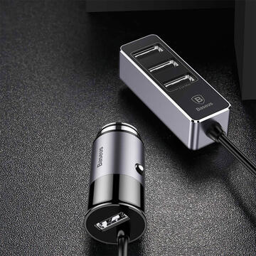 Incarcator Auto Baseus Enjoy Together Quad USB, 5.5 A, Gri inchis