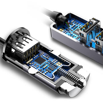 Incarcator Auto Baseus Enjoy Together Quad USB, 5.5 A, Gri inchis