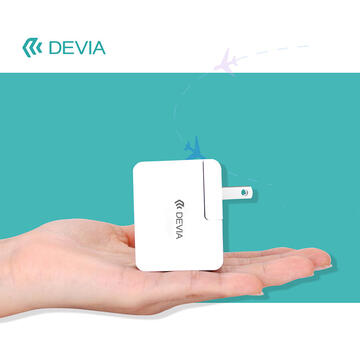 Incarcator de retea Devia Travel Kit, 2.5A, Dual USB, (adaptor pentru priza UK, US, AU si EU) Alb