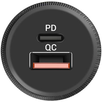 Lemontti Incarcator Auto PD USB + Quick Charge Type-C 30W Black (output USB + Type-C 5A max, QC3.0)-T.Verde 0.1 lei/buc