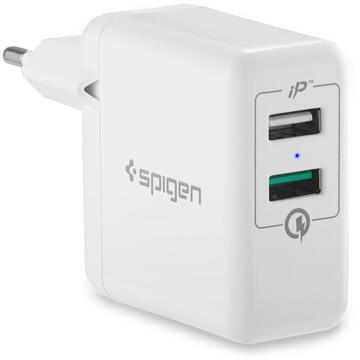 Incarcator de retea Spigen Incarcator Retea EU F207 Qualcomm Quick Charger 3.0 3A Dual USB White-T.Verde 0.1 lei/buc