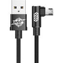 Baseus MVP Elbow USB MicroUSB Black 2m, output 1.5A, unghi 90, impletitura nylon
