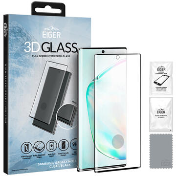 Eiger Folie Sticla Curbata 3D Samsung Galaxy Note 10 Plus Clear Black (0.33mm, 9H, curved, oleophobic)