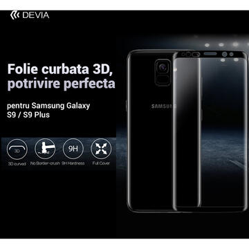 Devia Folie Sticla Temperata 3D Samsung Galaxy S9 G960 Black (margini curbate)