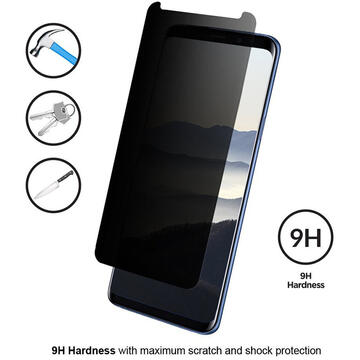 Eiger Folie Sticla 3D Privacy Samsung Galaxy S9 Plus G965 Clear (0.33mm, 9H, case friendly, curved, oleophobic)