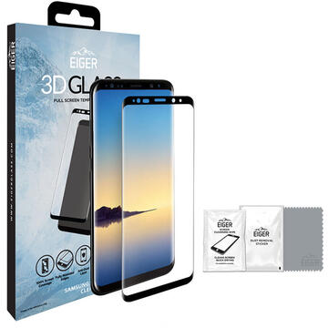 Eiger Folie Sticla 3D Edge to Edge Samsung Galaxy Note 9 Clear Black (0.33mm, 9H, perfect fit, curved, oleophobic)