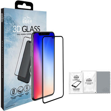 Eiger Folie Sticla 3D Edge to Edge iPhone XS Max Clear Black (0.33mm, 9H, perfect fit, curved, oleophobic)
