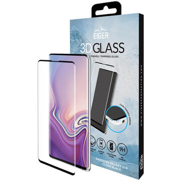 Eiger Folie Sticla 3D Case Friendly Samsung Galaxy S10 G973 Clear Black (compatibil cu senzor amprenta, 0.33mm, 9H, curved, oleophobic)