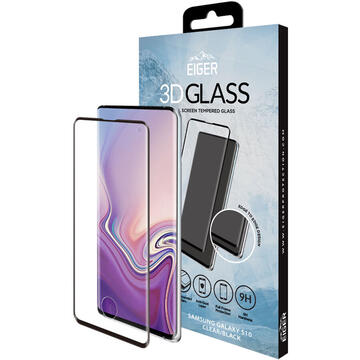 Eiger Folie Sticla 3D Edge to Edge Samsung Galaxy S10 G973 Clear Black (compatibil cu senzor amprenta, 0.33mm, 9H, perfect fit, curved, oleophobic)