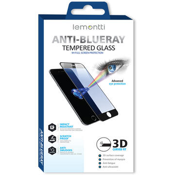Lemontti Folie Sticla 3D Anti-BlueRay iPhone 11 Pro / XS / X Black (0.3mm, 9H)