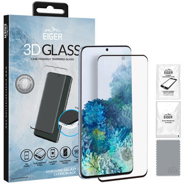 Eiger Folie Sticla 3D Case Friendly Samsung Galaxy S20 Clear Black (0.33mm, 9H, perfect fit, curved, oleophobic)
