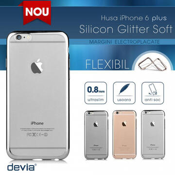 Husa Devia Husa Silicon Glitter Soft iPhone 6 Plus Silver (margini electroplacate)