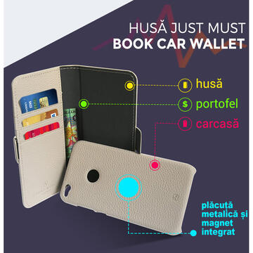 Husa Just Must Husa Book Car Wallet Samsung Galaxy Note 8 Beige (carcasa interior detasabila)