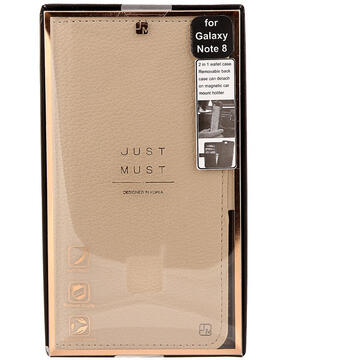 Husa Just Must Husa Book Car Wallet Samsung Galaxy Note 8 Beige (carcasa interior detasabila)