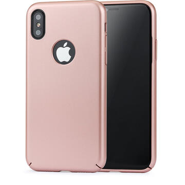 Husa Meleovo Carcasa 360 Shield iPhone X Rose Gold (culoare metalizata fina, captuseala din microfibra)