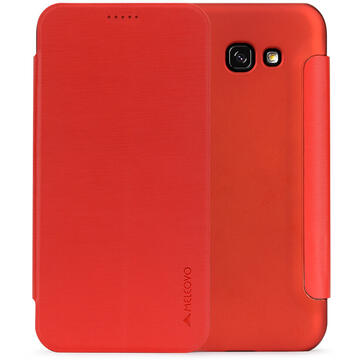 Husa Meleovo Husa Smart Flip Samsung Galaxy A5 (2017) Red (spate mat perlat si fata cu aspect metalic)