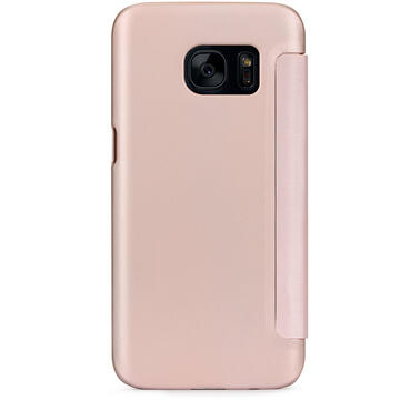 Husa Meleovo Husa Smart Flip Samsung Galaxy S7 G930 Rose Gold (spate mat perlat si fata cu aspect metalic)
