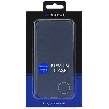 Husa Meleovo Husa Smart Flip iPhone 8 Black (spate mat perlat si fata cu aspect metalic)