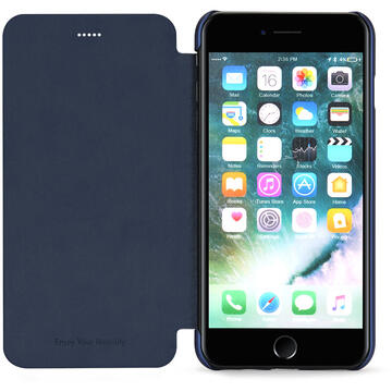 Husa Meleovo Husa Smart Flip iPhone 8 Plus Navy (spate mat perlat si fata cu aspect metalic)