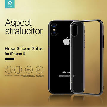 Husa Devia Husa Silicon Glitter Soft iPhone X Gun Black (margini electroplacate)