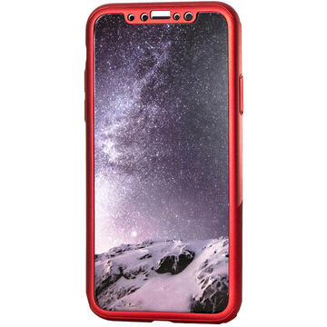 Husa Just Must Carcasa Defense 360 iPhone X Red (3 piese: protectie spate, protectie fata, folie Flexi-Glass)