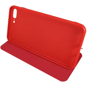 Husa Meleovo Husa Nappa Flip iPhone 7 Plus Red (imitatie piele, carcasa silicon in interior, functie stand)