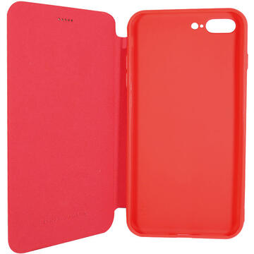 Husa Meleovo Husa Nappa Flip iPhone 7 Plus Red (imitatie piele, carcasa silicon in interior, functie stand)