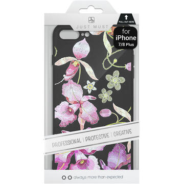 Husa Just Must Husa Silicon Printed Embroidery iPhone 8 Plus / 7 Plus Pink Flowers