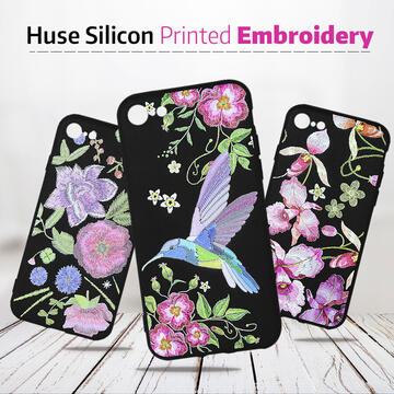 Husa Just Must Husa Silicon Printed Embroidery iPhone 8 Plus / 7 Plus Pink Flowers