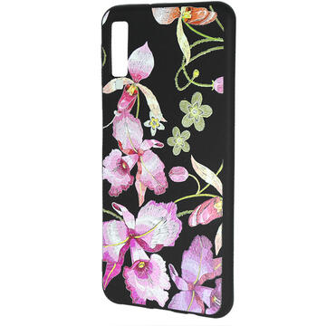 Husa Just Must Husa Silicon Printed Embroidery Samsung Galaxy A7 (2018) Pink Flowers