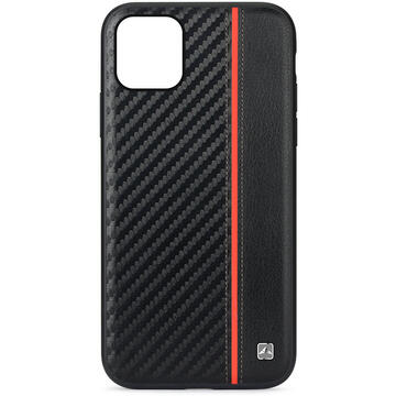 Husa Meleovo Husa Carbon iPhone 11 Pro Max Black &amp; Red (placuta metalica integrata)