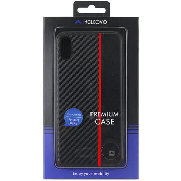 Husa Meleovo Husa Carbon iPhone XS / X Black &amp; Red (placuta metalica integrata)