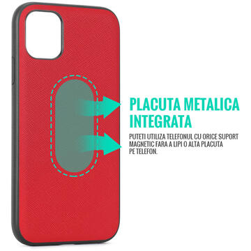 Husa Meleovo Husa Saffiano Magnetic iPhone 11 Pro Red (placuta metalica integrata)