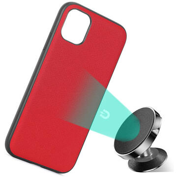 Husa Meleovo Husa Saffiano Magnetic iPhone 11 Pro Red (placuta metalica integrata)