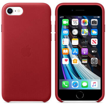 Husa Apple Husa Leather iPhone SE 2020 Red (piele naturala)