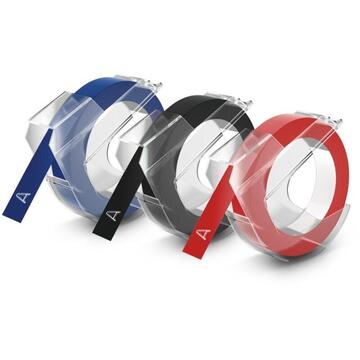 3x1 Dymo Embossing Labels Multi-Pack 9mm (red/blue/black)