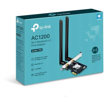 TP-LINK Archer T5E wireless, de la 1 port PCI-E la 2 antene externe detasabile, 12000Mbps, Bluetooth 4.2,  Dual Band AC1200, 2.4GHz &amp; 5GHz