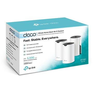Router wireless TP-LINK Deco S4(3-pack) Sistem wireless Complete Coverage - router AC1200 Whole-Home, dual band, 2 WAN/LAN
