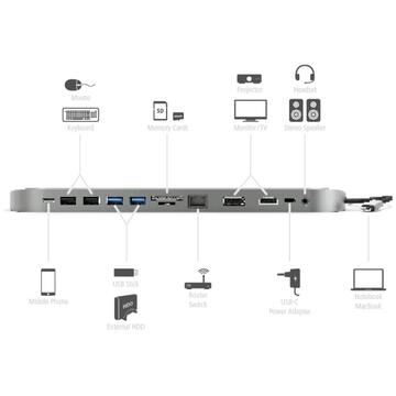 Hama 12-in-1 USB-C Docking Station for USB, HDMI™, DP, LAN, SD, microSD, Jack