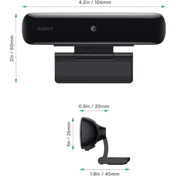 Camera web Aukey FHD, 1080p, USB, pentru apelare video (widescreen) si inregistrare, negru