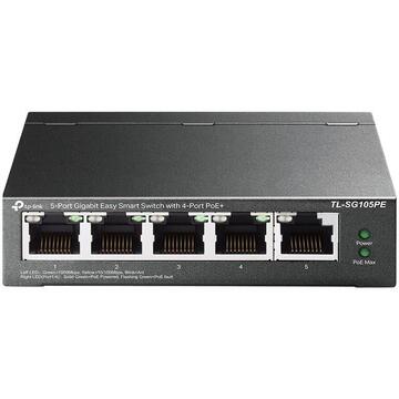 Switch TP-LINK TL-SG105PE network switch Unmanaged L2 Gigabit Ethernet (10/100/1000) Black Power over Ethernet (PoE)