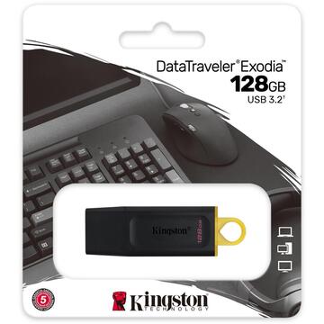 Memorie USB MEMORIE USB 3.2 Flash Drive Kingston 128GB Data Traveler Exodia, USB 3.2 Gen1, Black + White "DTX/128GB"
