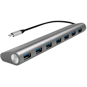 HUB extern LOGILINK, porturi USB: USB 3.0 x 7, conectare prin USB 3.1 Type C, cablu 0.1 m, argintiu, "UA0310"