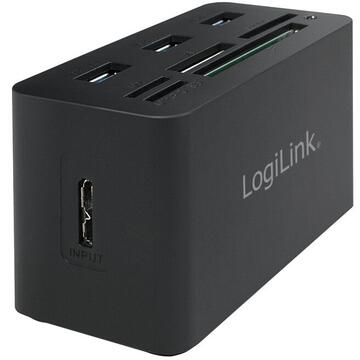 HUB extern LOGILINK, porturi USB: USB 3.0 x 3, conectare prin USB 3.0, alte porturi: SD, MicroSD, M2, MS Duo/Pro, CF, negru, "CR0042" (include timbru verde 0.5 lei)