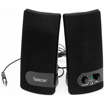 BOXE SPACER 2.0, RMS:  6W (2 x 3W), control volum, mufa casti, USB power, black, "SPB-216"(include timbru verde 0.5 lei)/43501556