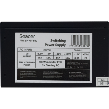 Sursa SURSA SPACER MODULARA 500 (for 500W Gaming PC), fan 120mm, 1x PCI-E (6+2), 3x S-ATA, 1x P8 (4+4), *bulk* "SP-MP-500"
