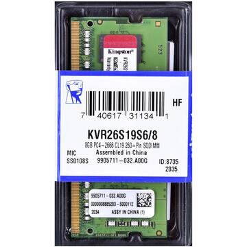 Memorie laptop Kingston Technology ValueRAM KVR26S19S6/8 memory module 8 GB 1 x 8 GB DDR4 2666 MHz