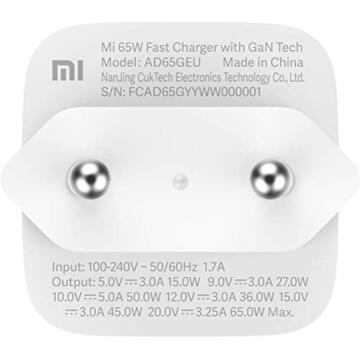 Incarcator de retea Xiaomi Incarcator retea Mi GaN Fast Charger 65W, inclus cablu Type-C, Alb